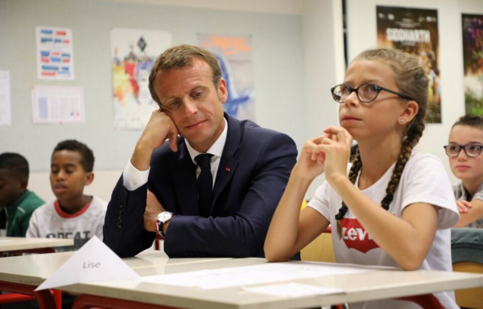 Эммануэль Макрон в школе в Лавале, 3 сентября 2018