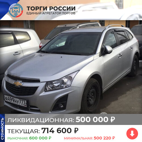 
 Большинство уже включили уведомления в сообществе, чтобы всегда быть первыми в курсе привлекательных лотов. Вы можете экономить своё время с нами! 

 Chevrolet KL 1J Cruze, цвет серебристый металлик, 2015 г. в., пробег 15 943 км, 1.8 АТ (141 л. с.), передний привод, VIN XUFJA3559E3601728.

 https://торги-россии.рф/bankrot/253335 
