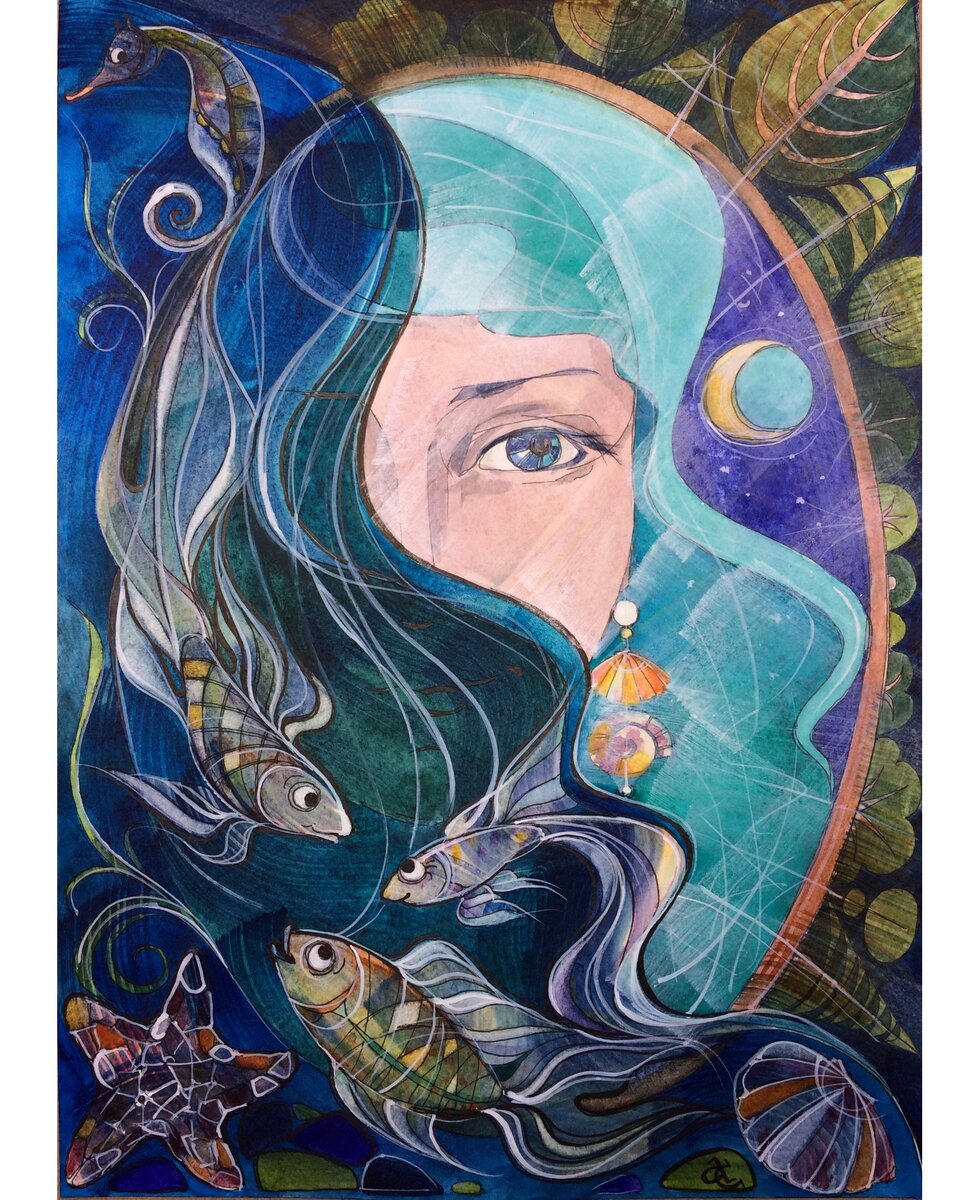 Иллюстрация для флешмоба "Час Земли". Вода. Аллегория. А4, акварель, линер.