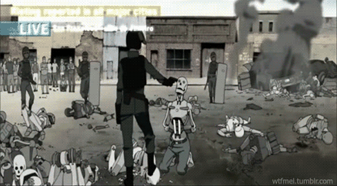 Тупые люди убивают человечных роботов.
