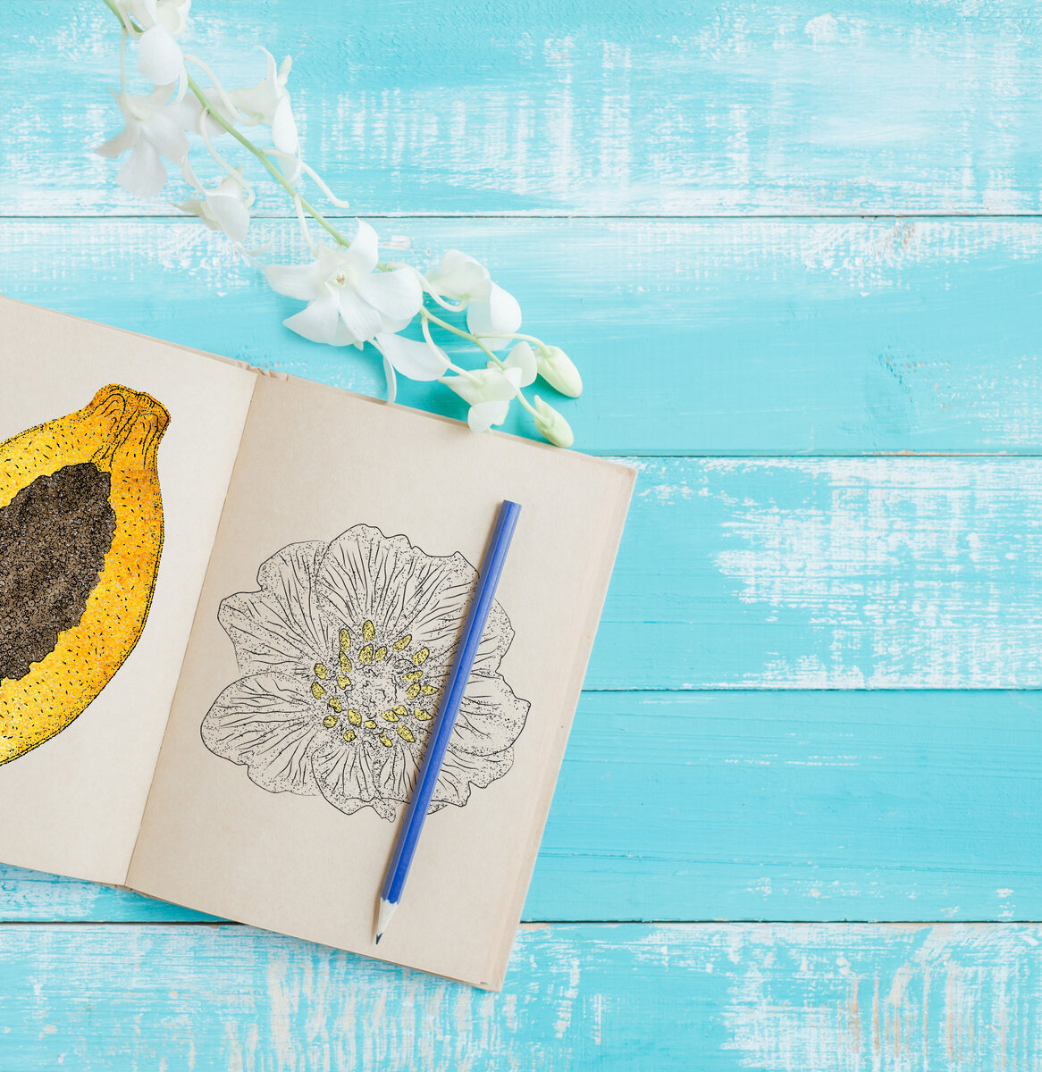 Это изображение тоже пример микс-медиа. В нем сочетается фото, компьютерная графика и акварель.