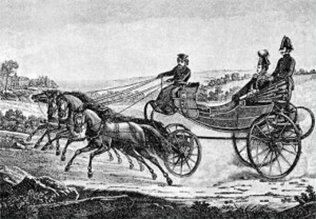 «Загородняя прогулка императора Александра I», авт. К.Я. Афанасьев. Гравюра, начало 1820 гг.