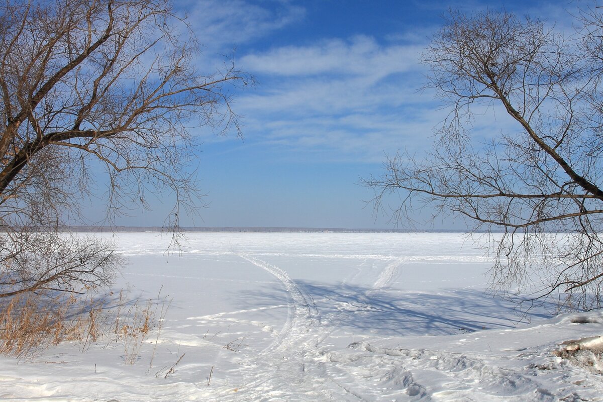 Зимняя панорама замерзшего озера Куяш
