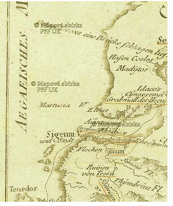 Троя на современных картах , где  копал Шлиман в 1871  году