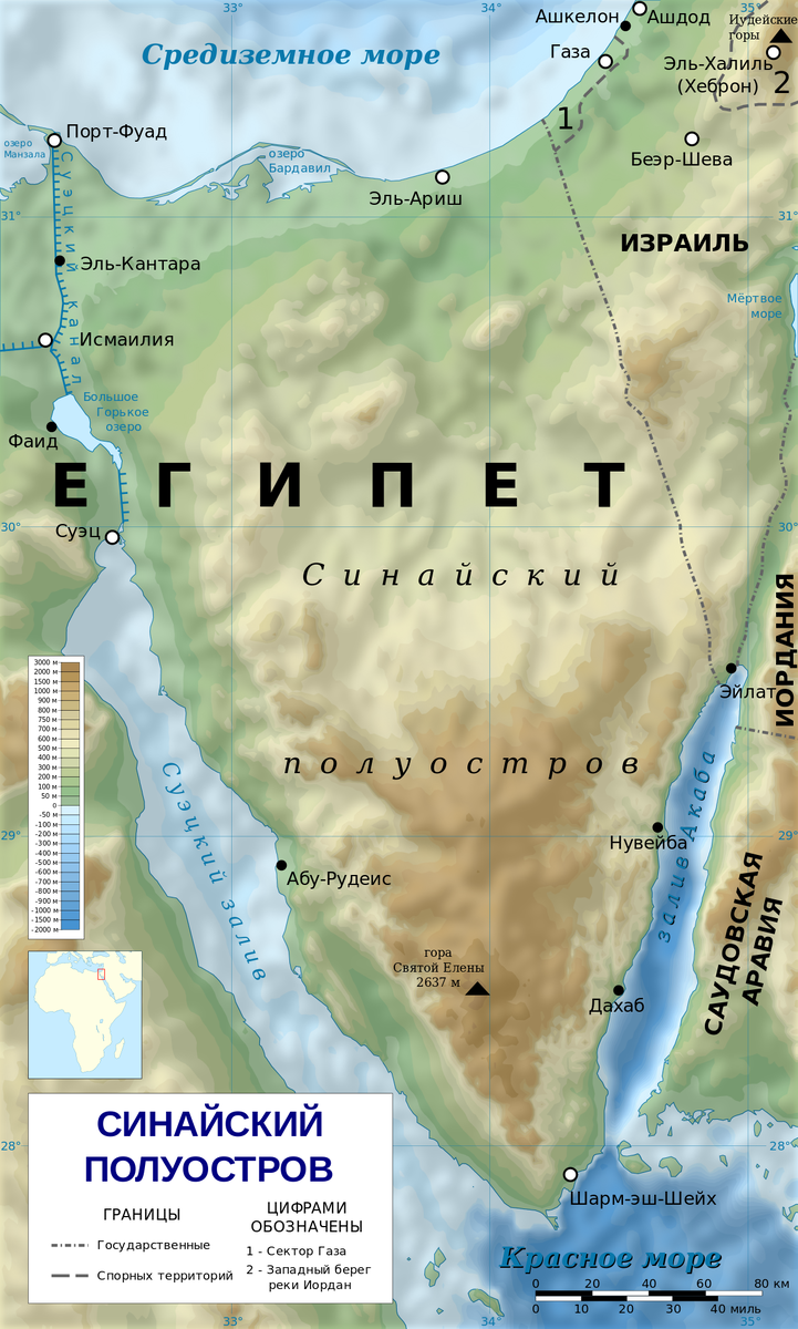 Синайский полуостров на карте