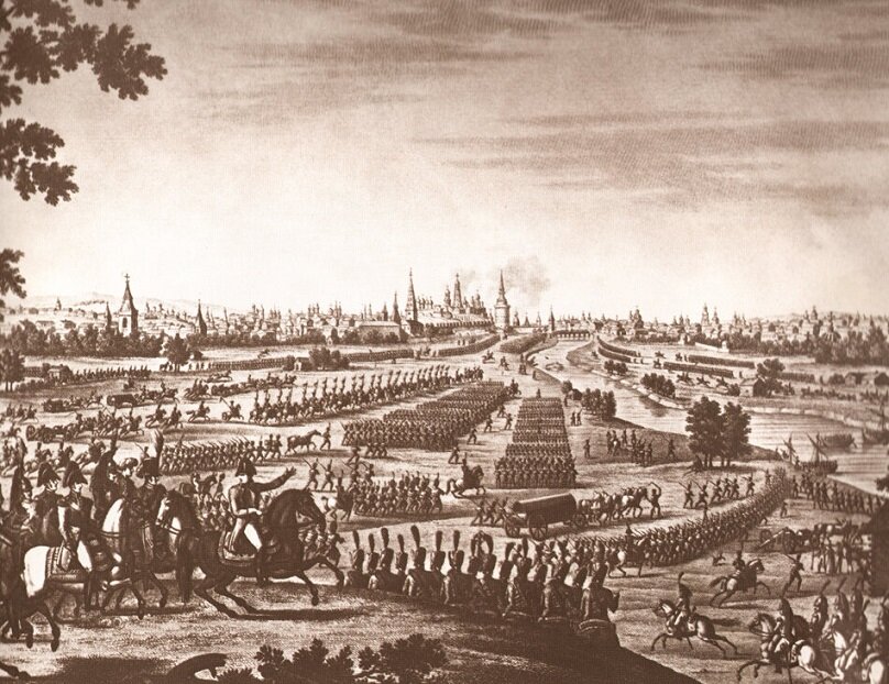 Вступление французских войск в Москву. Гравюра Бовине по оригиналу Франсуа Луи Куше-сына