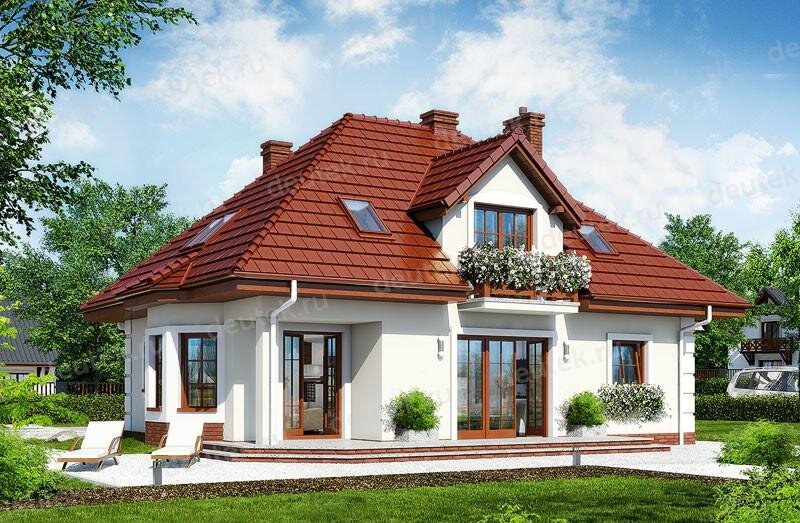 Проект дома 160 м2 с гаражом, эркером, балконом и террасой - DTS100053