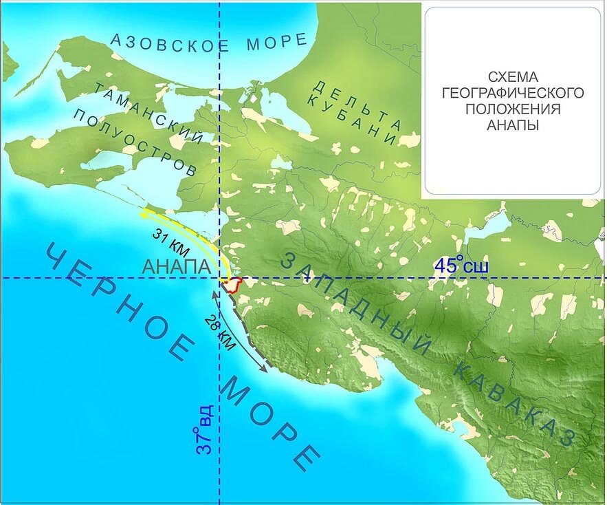 Анапа карта побережья подробная с городами и поселками