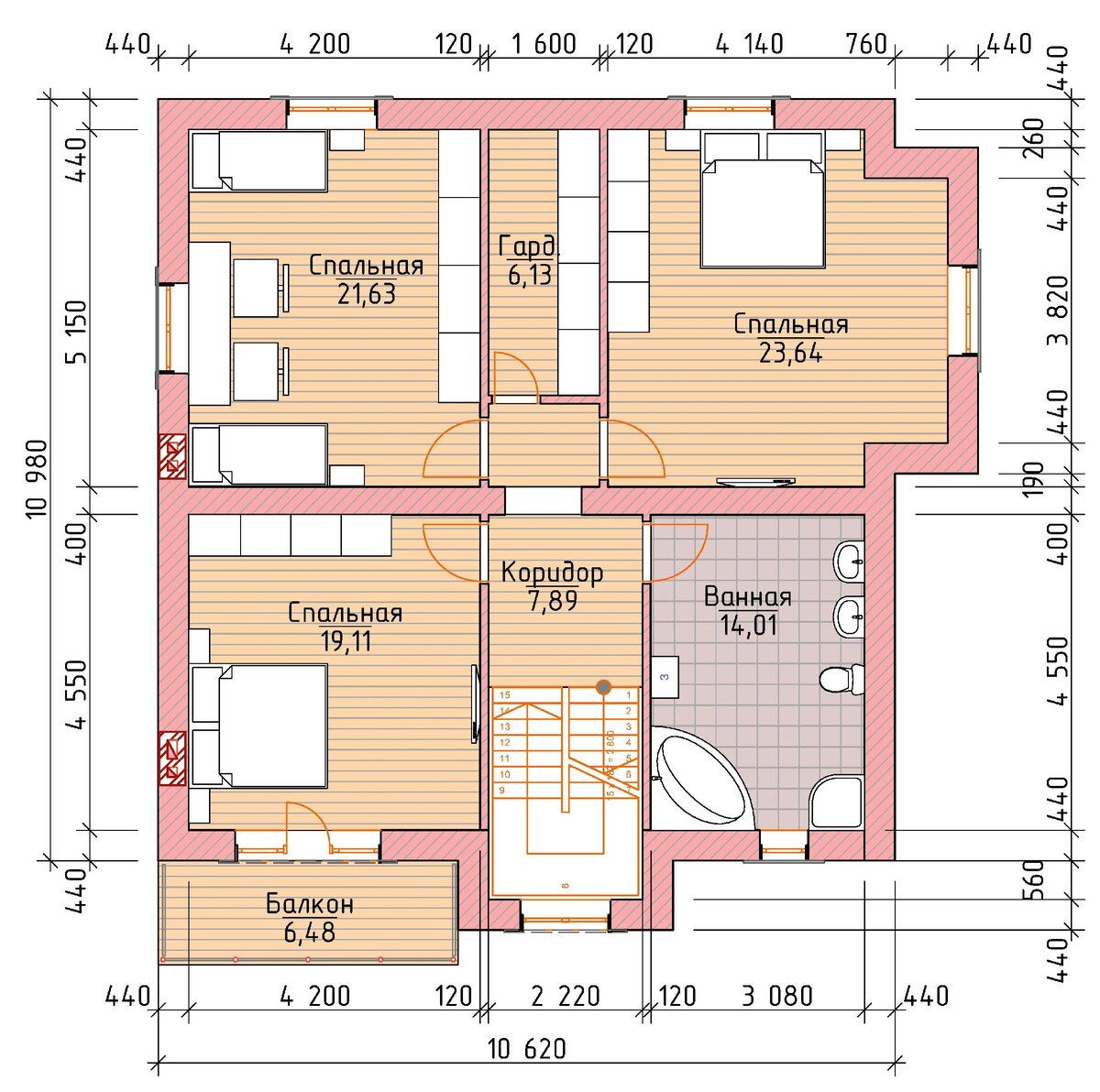 Кирпичный дом 11,82 х 12,48 м. площадью 220 м² ( + планы этажей и фасады с подробными размерами) ??