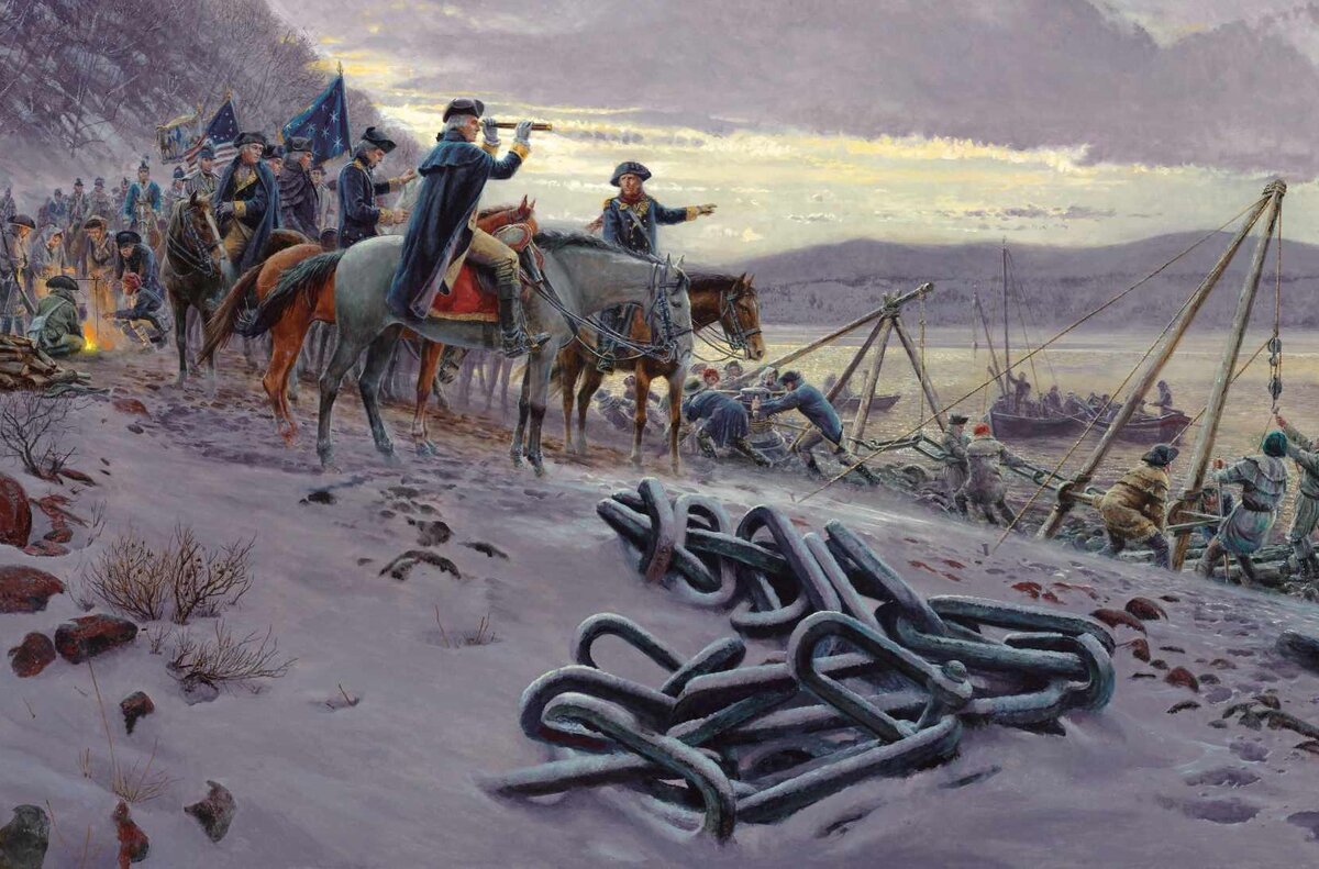 Вашингтон наблюдает за натяжением цепи. Иллюстратор: Mort Künstler
