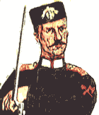 В 1881 году император Александр III радикально изменяет форму одежды русской армии. Основными головными уборами становятся фуражка (с козырьком и без) и меховая шапка. На рисунке вы видите эмблемы на шапки: Слева эмблема гвардейских инженерных частей. Гвардейская артиллерия имеет такую же эмблему, но золотую и вместо топоров пушки. В центре эмблема гвардейской пехоты и кавалерии. Справа эмблема армейской артиллерии. Армейская пехота и кавалерия имеют такую же эмблему, но без пушек. Армейские инженерные войска имеют такую же эмблему со скрещенными топорами вместо пушек, а сама эмблема серебряная.