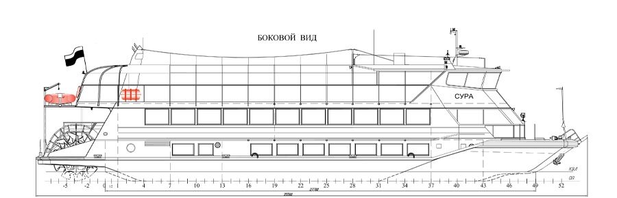Пассажирское колёсное судно "Сура" проекта ПКС-40. Вид сбоку