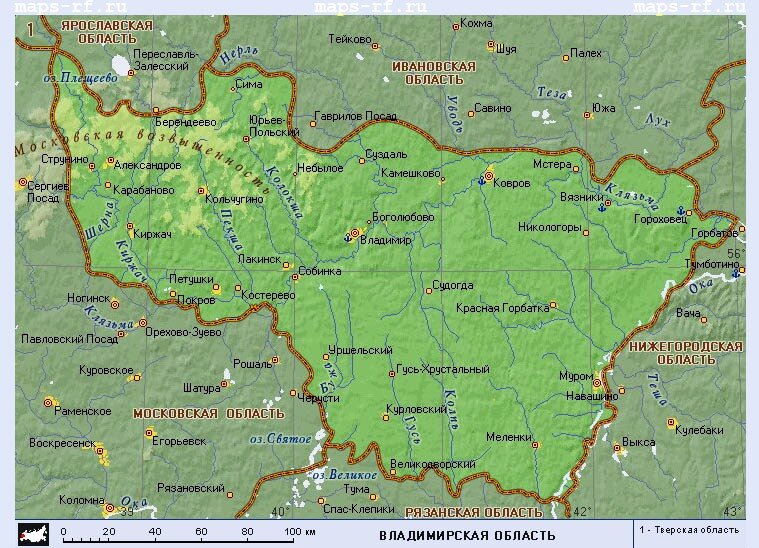 Физическая карта владимирской области