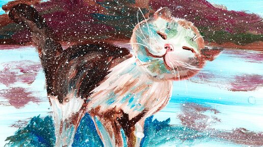 Как нарисовать кота. Рисуем зиму. Кот зимой. Рисуем кота поэтапно. | Радуга  красок | Дзен