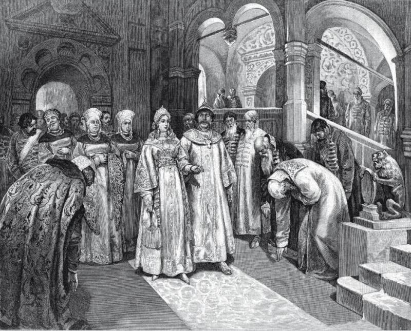 Василий III вводит во дворец невесту свою, Елену Глинскую. Картина Клавдия Лебедева