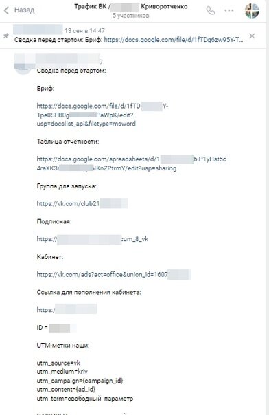 Пример сводки перед запуском