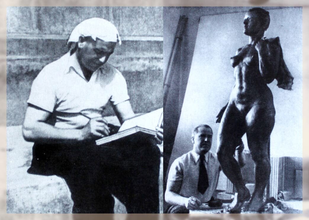 Два фото: "Севастополь." 1934 г.(слева); "В мастерской"  1949 г.(справа)
