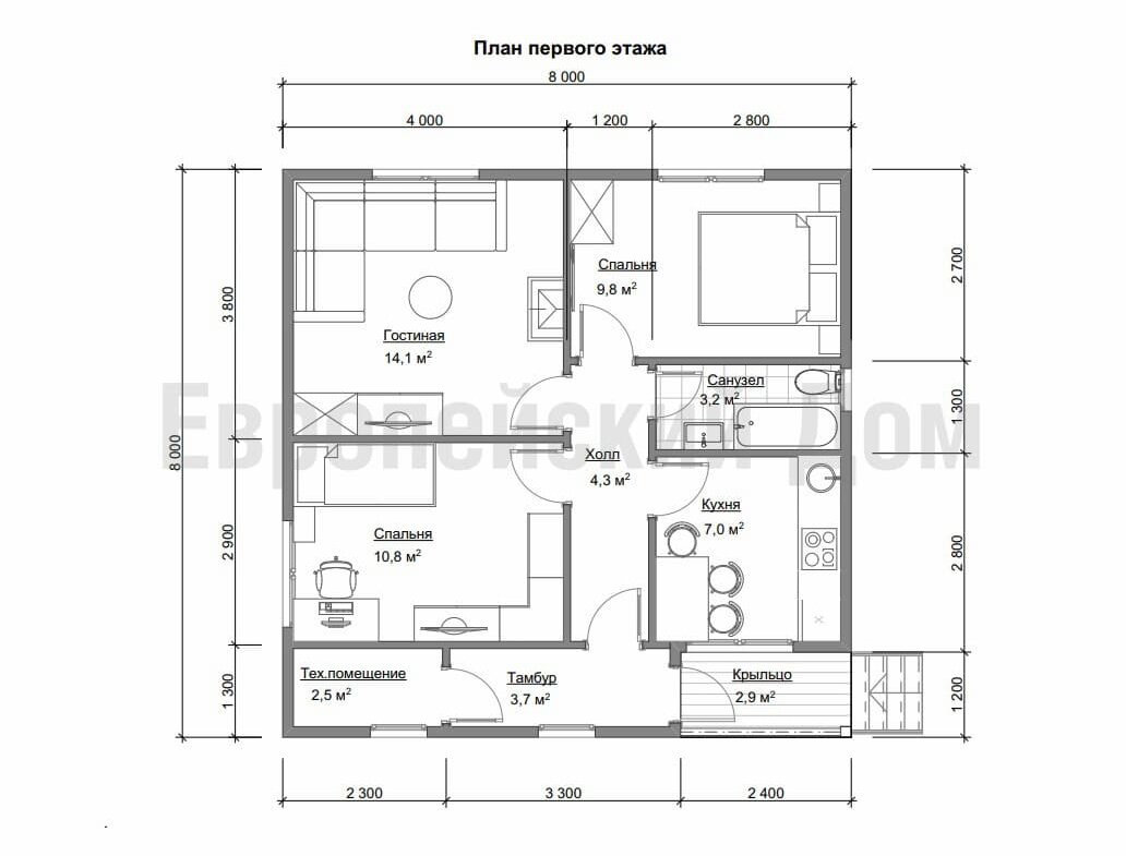Планировка первого этажа. Источник фото: https://dom-bt.com/