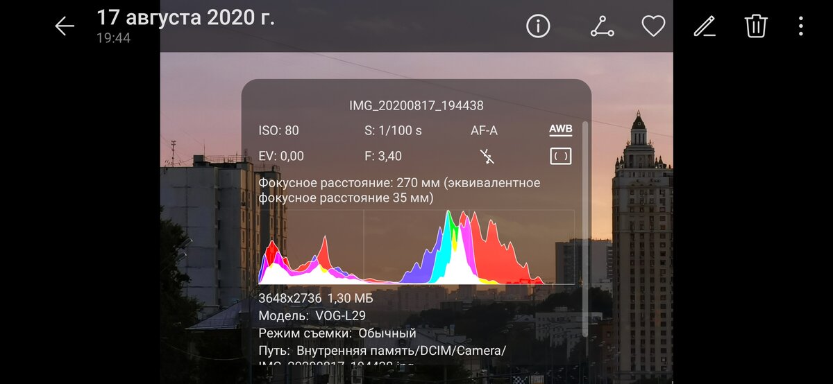 EXIF и гистограмма на фотографии. Фото: Павел Свядосц