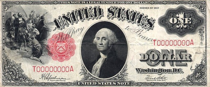 1 доллар 1917 года. Портрет Джорджа Вашингтона 1 президент США. Отец - основатель Соединённых Штатов Америки. Источник фото: Википедия.