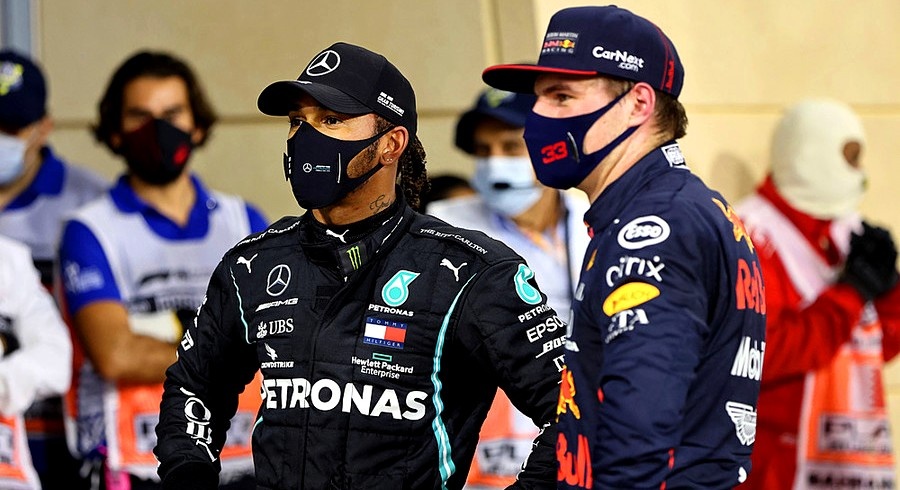 Льюис Хэмилтон и Макс Ферстаппен на Гран-при Бахрейна 2020