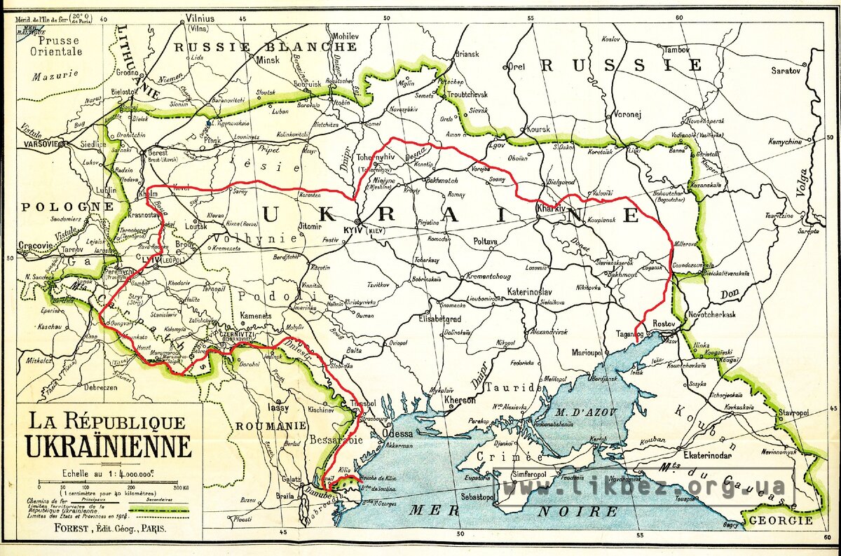 Карта Украины (зеленные - границы 1919 года, красные -2021г.)Взято из свободного доступа интернет. 