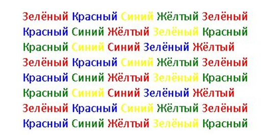 Игра слова цвета. Таблица струпа упражнение на концентрацию внимания. Струп тесты для скорочтения. Слова разного цвета. Слова разными цветами