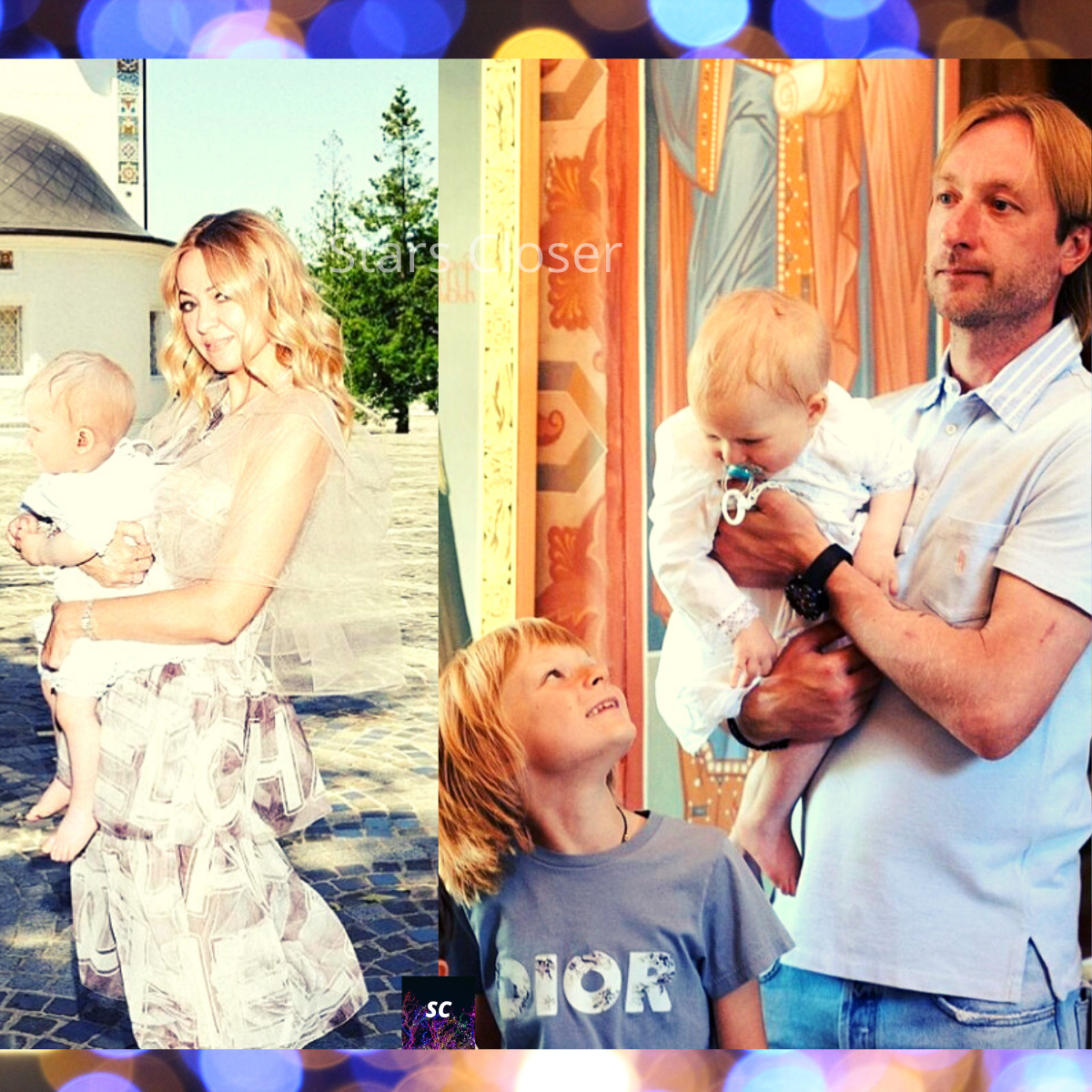 Яна Рудковская и Евгений Плющенко с детьми в день крестин младшего сына