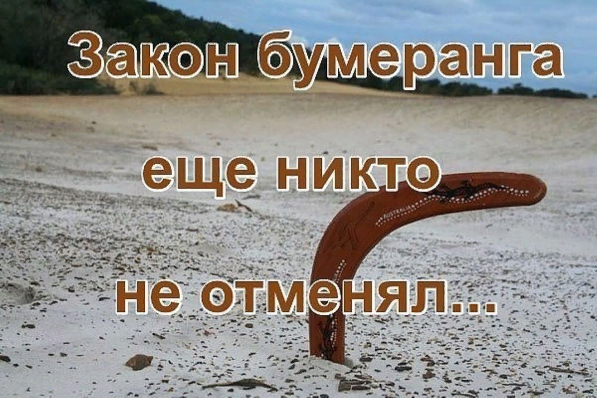 картинка из сети, закон бумеранга ещё никто не отменял, как аукнется, так и откликнется.
