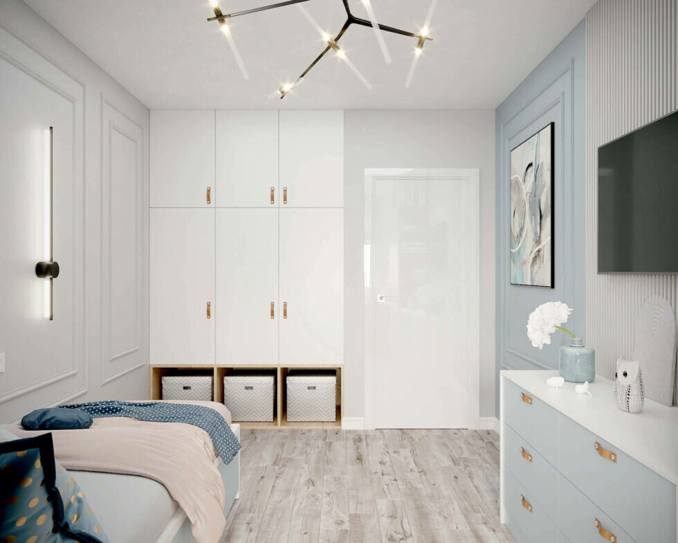 Лаконичный белый шкаф и стеллаж