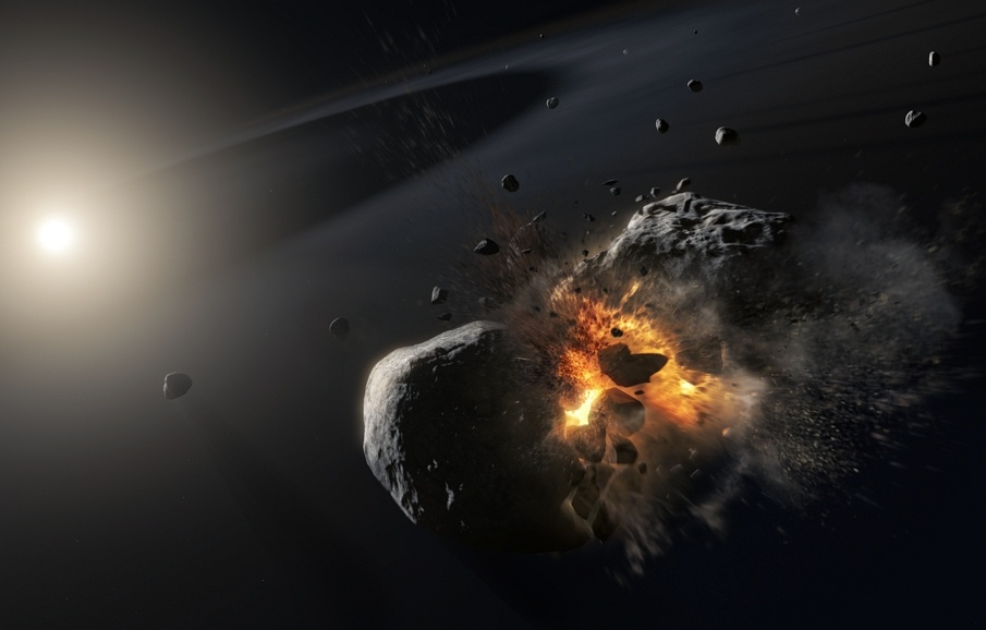 Иллюстрация столкновения протопланетных тел в звездной системе Фомальгаут. Источник: ESA/NASA and M. Kornmesser