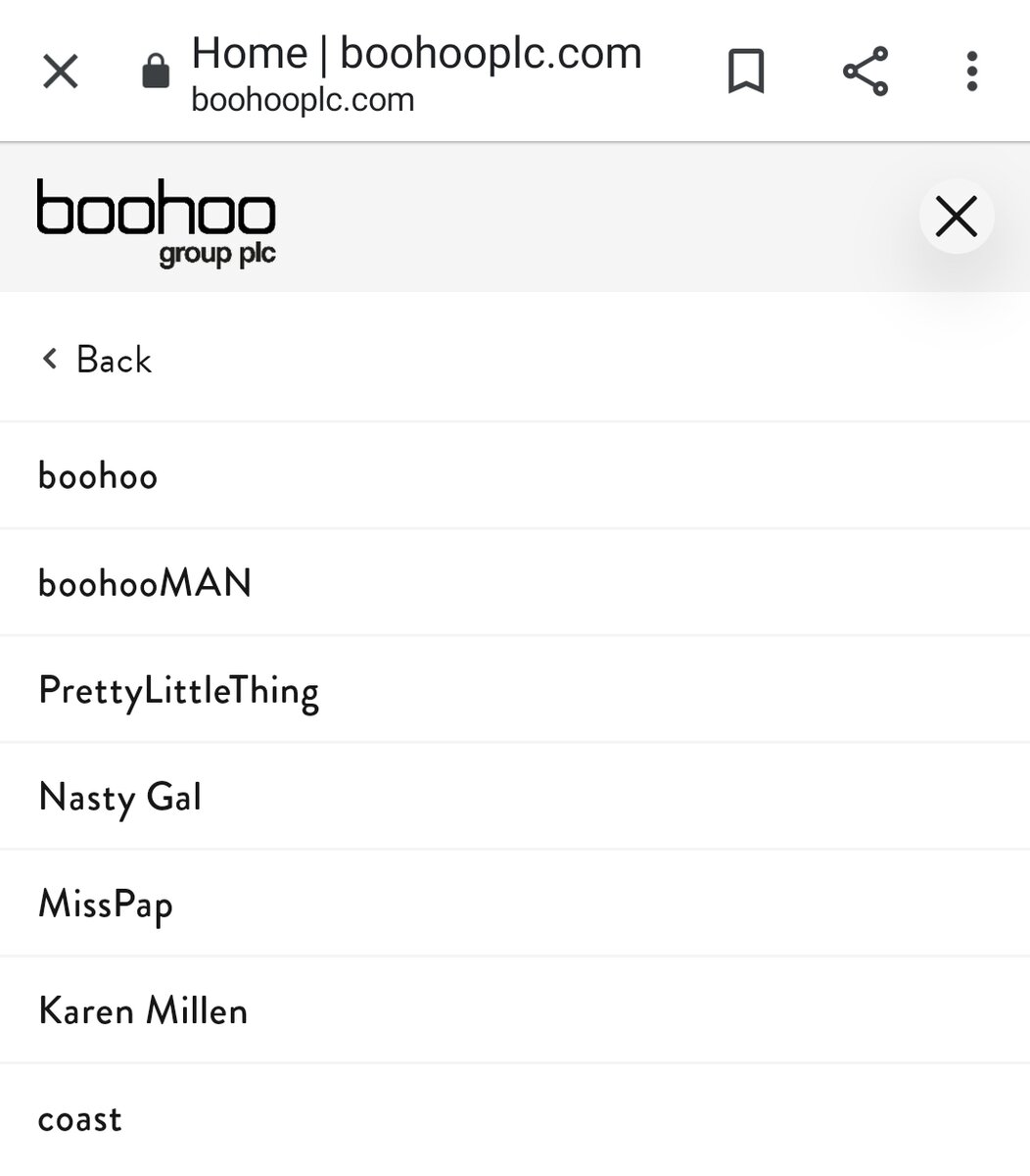 Список компаний, которые входят в Boohoo group PLC