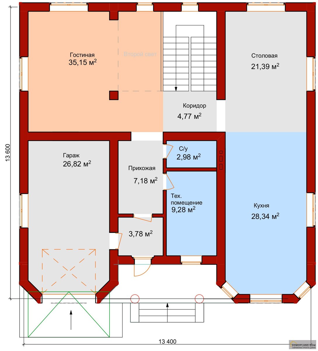 Дом со сложной планировкой, много несущих стен, эркеры увеличивающие периметр, сложные формы.