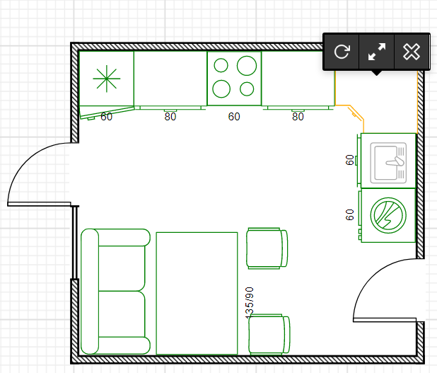 1 фото-планировка нынешней кухни . 2 фото- примерная планировка будущей кухни
