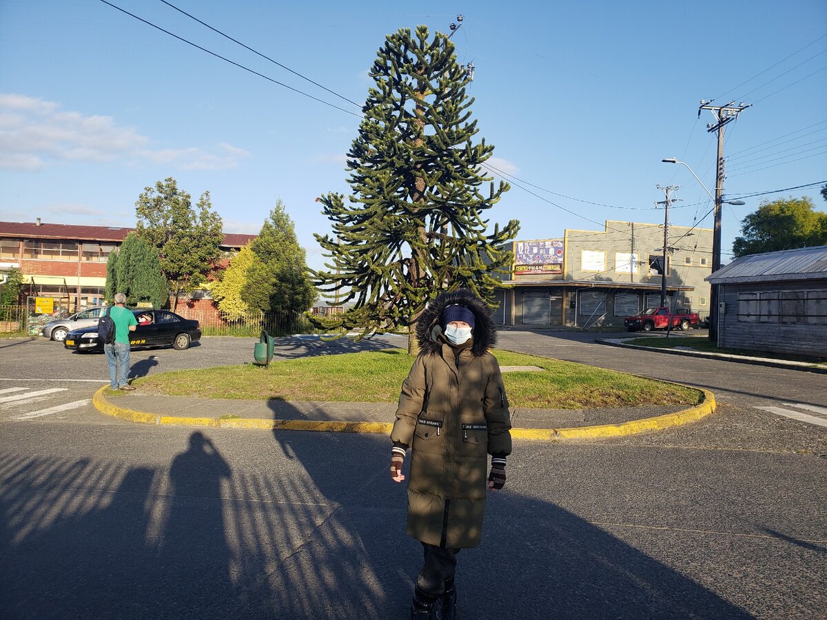 Я Ксения, автор канала Принцесса мапуче, на фоне чилийца с рюкзаком