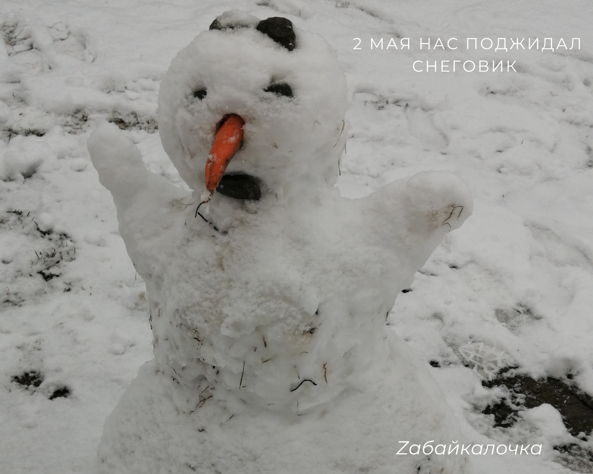 Неожиданный снежок - погода на Аршане меняется стремительно. И вот уже нас встречает майский снеговик!