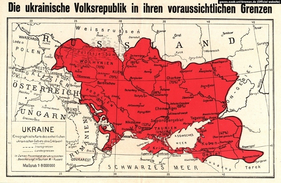 Немецкая карта Украины 1918 года. Источник изображения: https://www.radiosvoboda.org/a/29711978.html