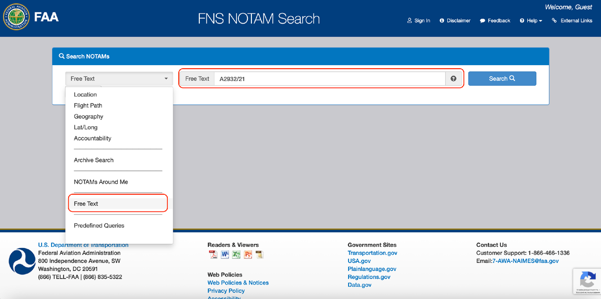 Сайт федеральной системы NOTAM - https://notams.aim.faa.gov