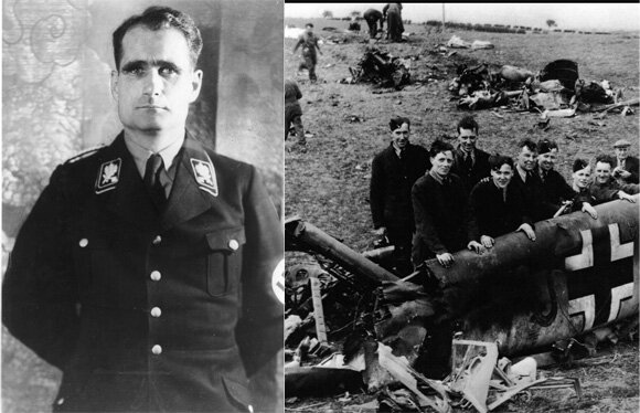 Гесс и обломки его Ме-110 после приземления в Шотландии, 1941 год