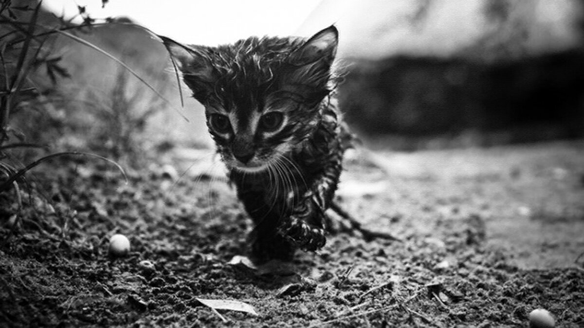 Котенок под дождем фото