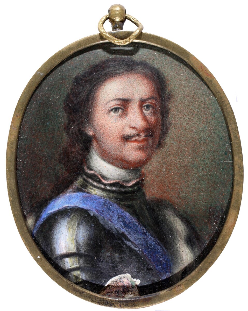 Неизвестный русский художник.  Портрет Петра I. Миниатюра. ХVIII век. Музей В.А.Тропинина и московских художников его времени. 