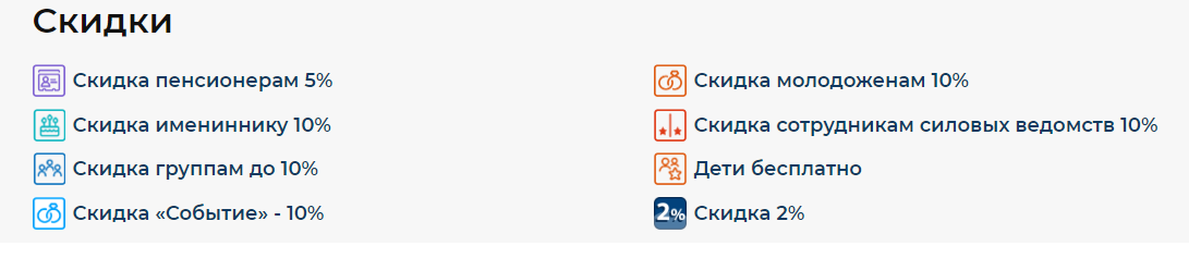 Пример перечня скидок по круизу