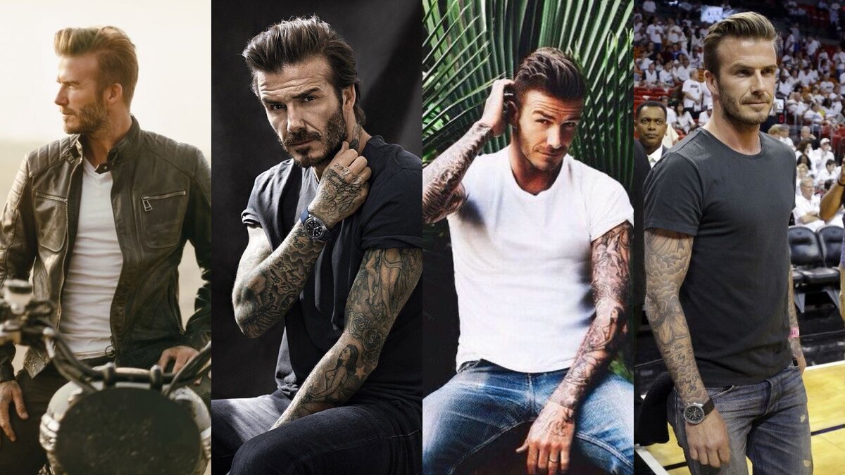 А вот и первая подборка фото красавчика Дэвида Бекхэма. Все же, постарайтесь оторвать взгляд от него самого и обратите внимание на то, во что он одет. Все 4 образа Дэвида максимально просты! На всех фото он в базовой одежде. Но только взгляните, как стильно он выглядит в ней