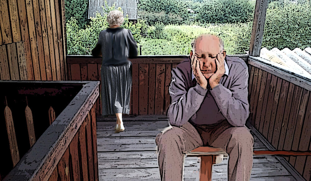 Дедушка грустит. Иллюстрация