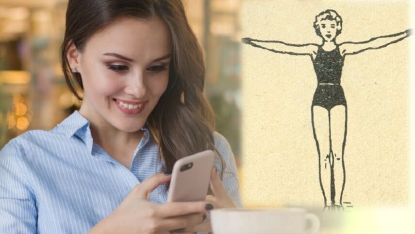 Вот она, наша любимая  смартфоновая поза:  шея крючком, спина сгорблена, плечи сведены,  подбородок чуть ли не в грудь упирается // коллаж автора, изображения pixabay.com, ovulation.org.ua