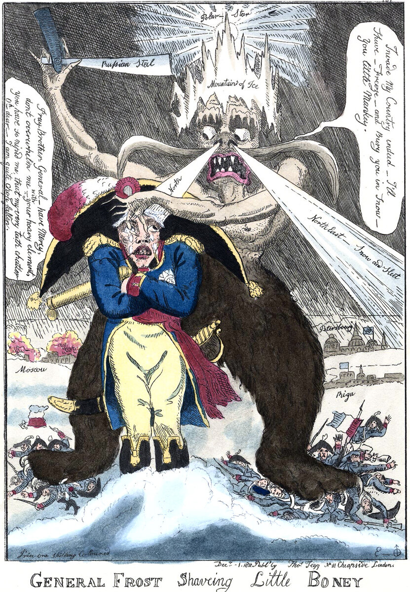 Карикатура "Генерал Мороз бреет маленького Бони"
