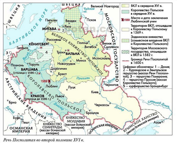 Карта речи посполитой на современной карте