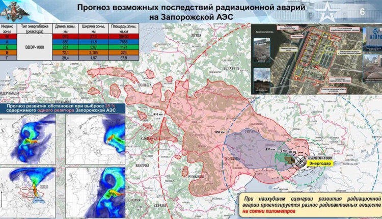 Карта с прогнозом распределения радиации от ЗАЭС в Европе/ВС России