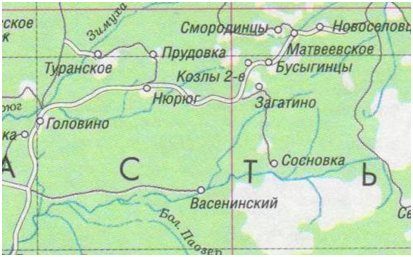 Матвеевское на карте в атласе автомобильных дорог России. Скан автора.