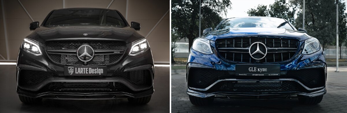 Два варианта решетки: справа - с поперечными ламелями для более агрессивного вида, слева - карбоновая решетка для классического стиля.  